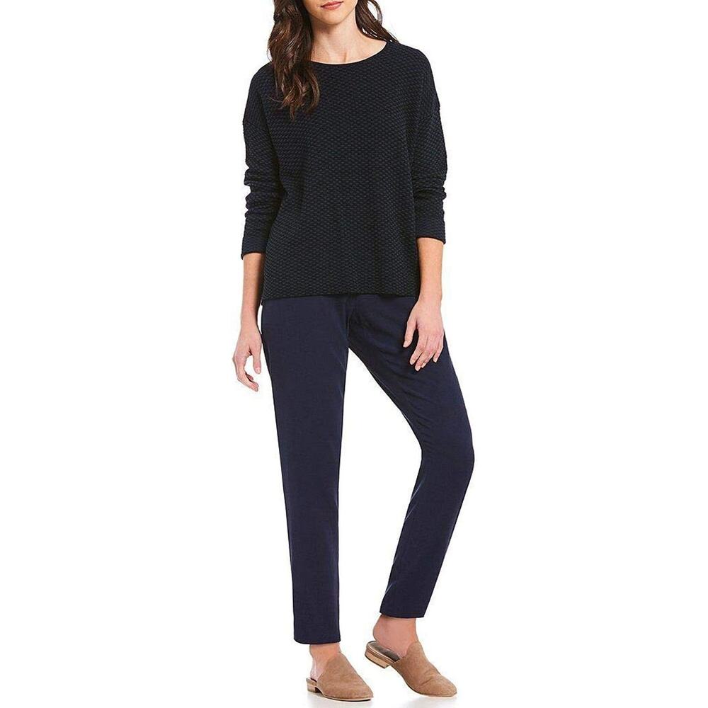Eileen Fisher Midnight Sleek Tencel Round Neck Top Sweater XL